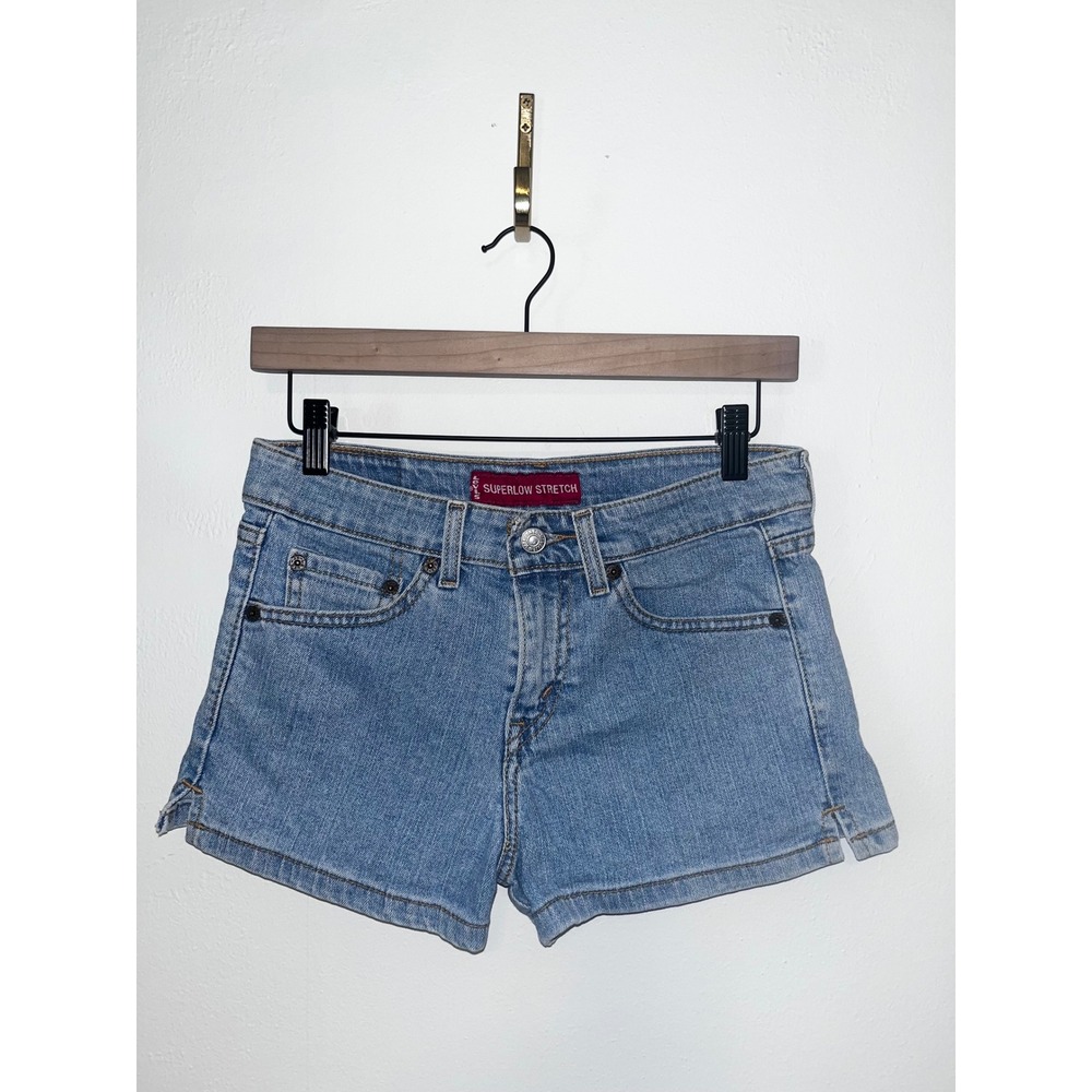Levis Superlow Stretch Denim Shorts Blue Size 3 JR Low Rise Y2K Jean Shorts